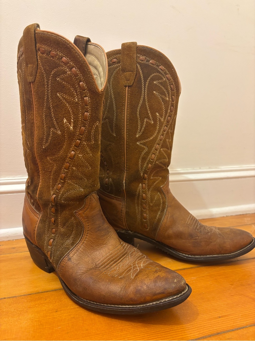 Vintage 80s Acme Urban Cowboy Boots Men's Size 10.5 Two Tone Suede Leather